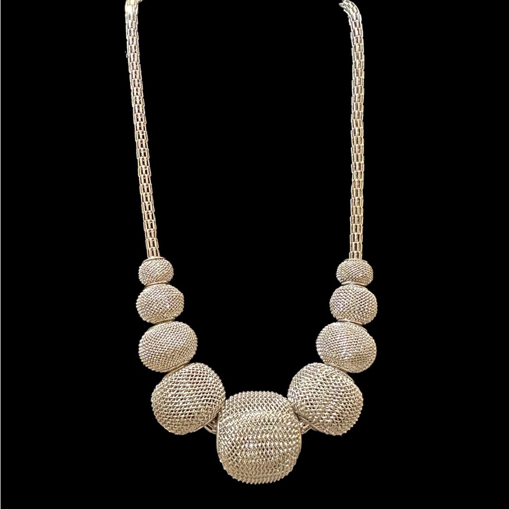 Mesh Graduated Ball Statement Silver Tone Necklace